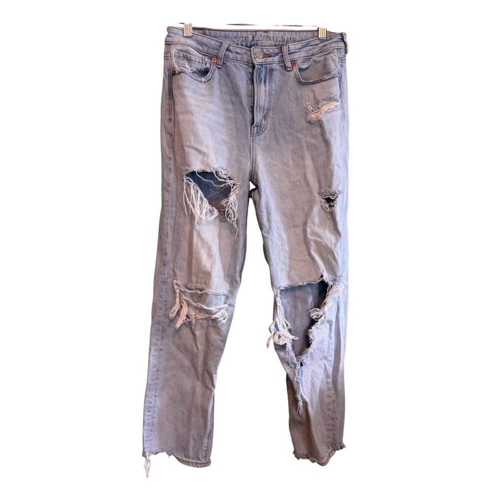 American Eagle Womens Distressed Grunge Streetwear Straight Jeans Blue 4 Short